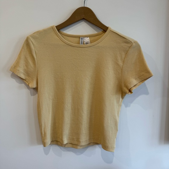 Divided Tops - H&M Yellow Crop Fitted T-Shirt Short Sleeve